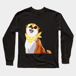 Happy Shiba Inu - Yellow shades and bandana Long Sleeve T-Shirt